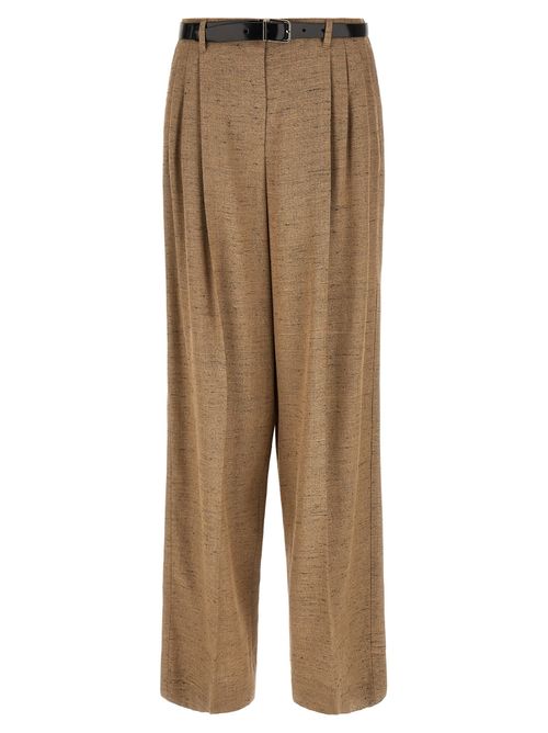 Tweed-Effect Linen Blend Trousers — Beige