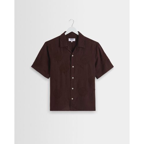 Didcot - Brown Flower Embroidered Short-Sleeve Shirt