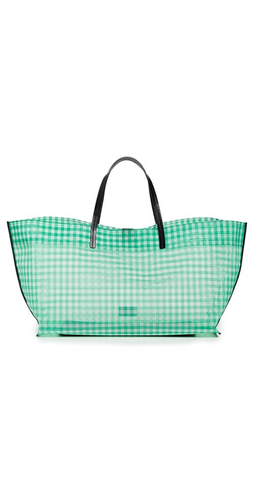 STAUD Christos Large Mesh Tote Jade Gingham One Size