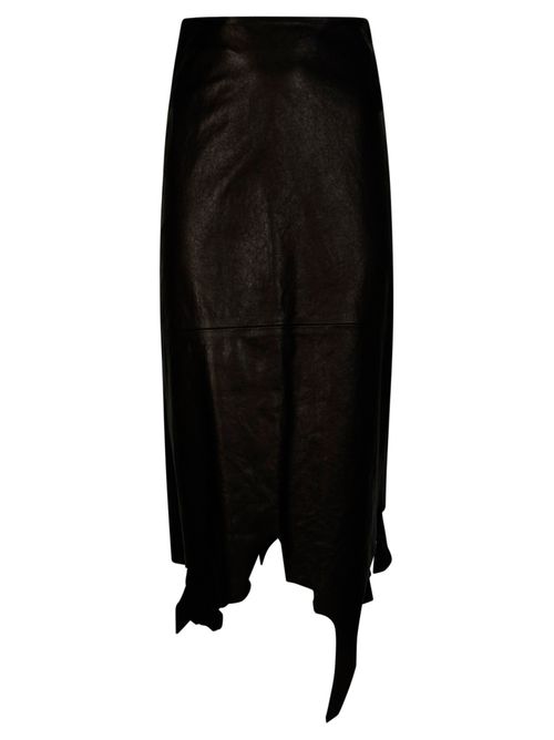Leather Midi Skirt with Jagged Hem