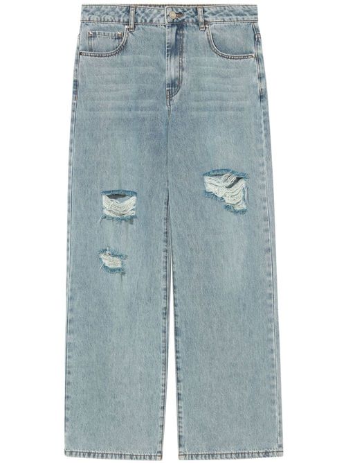 Distressed-effect mid-rise jeans - Blue