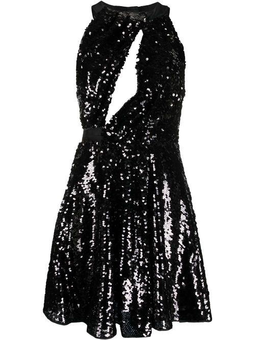 Sequin-embellished flared dress - Black