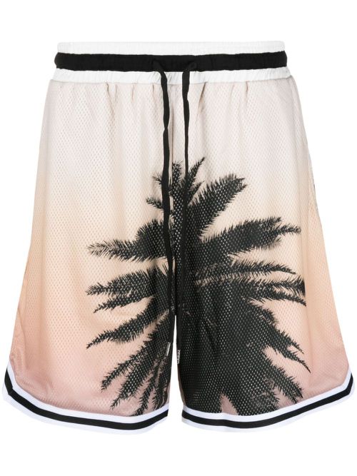Palm tree-print gradient shorts - Yellow