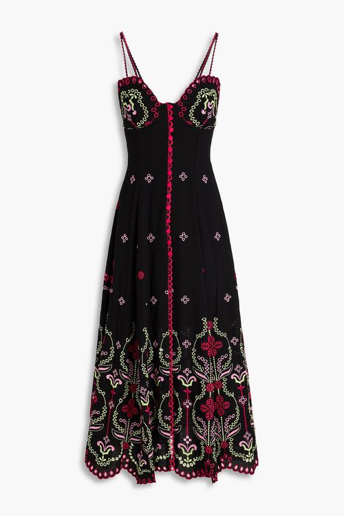 Broderie anglaise cotton-blend midi dress - Black - S