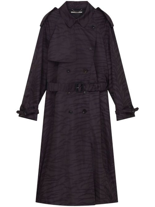 Tiger-print recycled-polyamide trench coat - Black