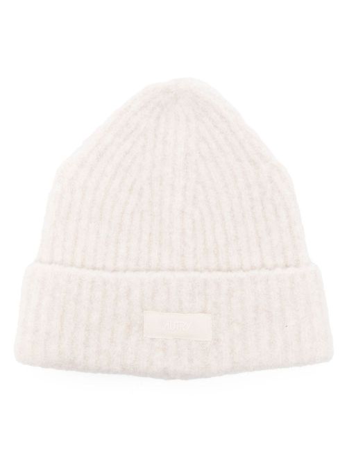 Logo-patch ribbed beanie - White
