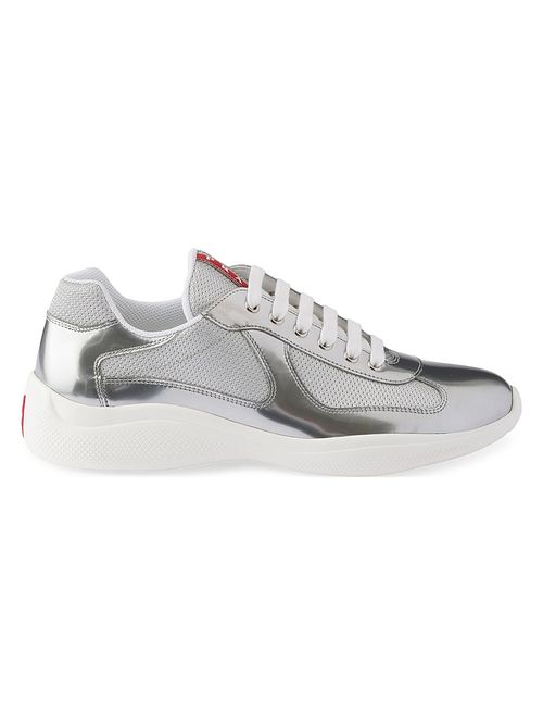 Men's America's Cup Metallic Leather and Bike Fabric Sneakers - Silver