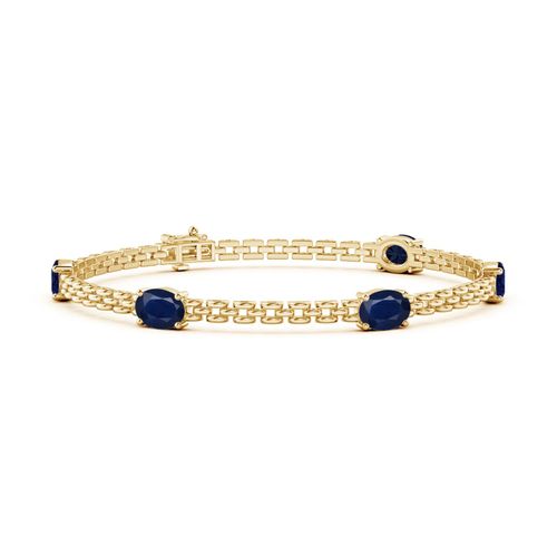 Angara 4.25 Carats Five Stone Oval Sapphire Station Link Bracelet in 14K Yellow Gold