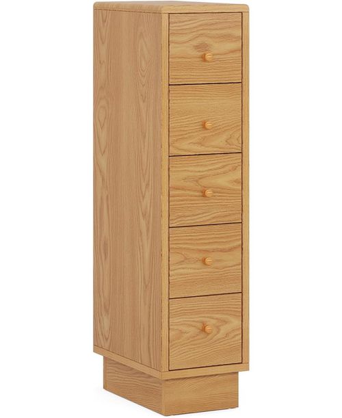 5-Drawer Dresser, Wood Narrow Dresser for Bedroom, Tall Skinny Dresser Chest of Drawers, Slim Storage Drawers Organizer Lingerie Chest for