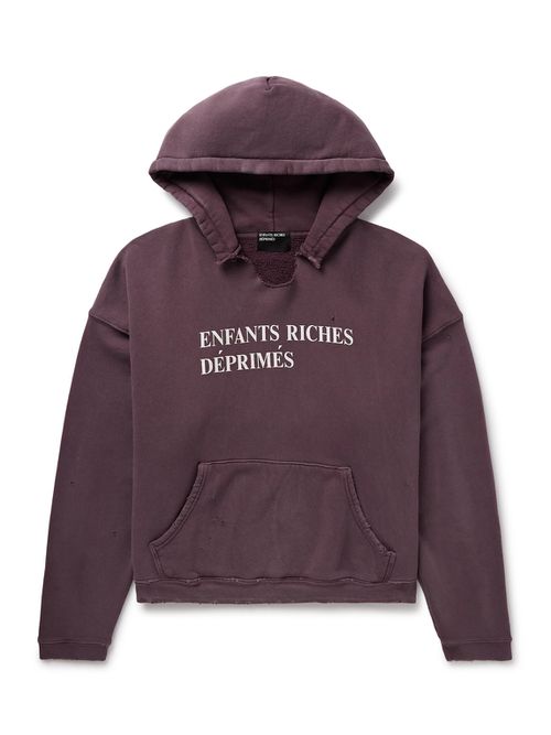 Distressed Logo-Print Cotton-Jersey Hoodie