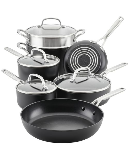 Hard-Anodized Aluminum Nonstick 11-Pc. Cookware Set - Matte Black