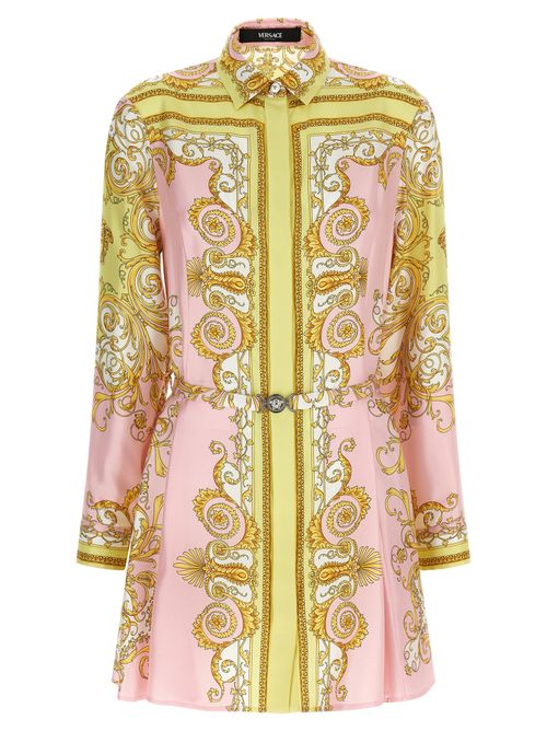 Silk Baroque Print Dress — Pink