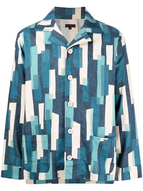 Geometric-print button-up shirt - Blue