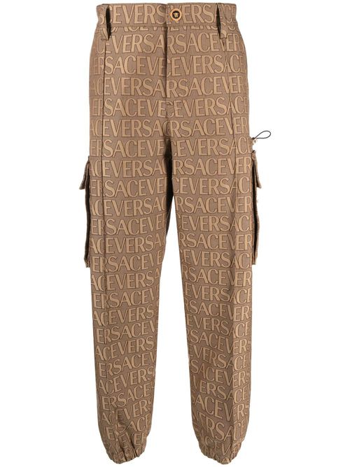 Allover logo-print cargo trousers - Brown