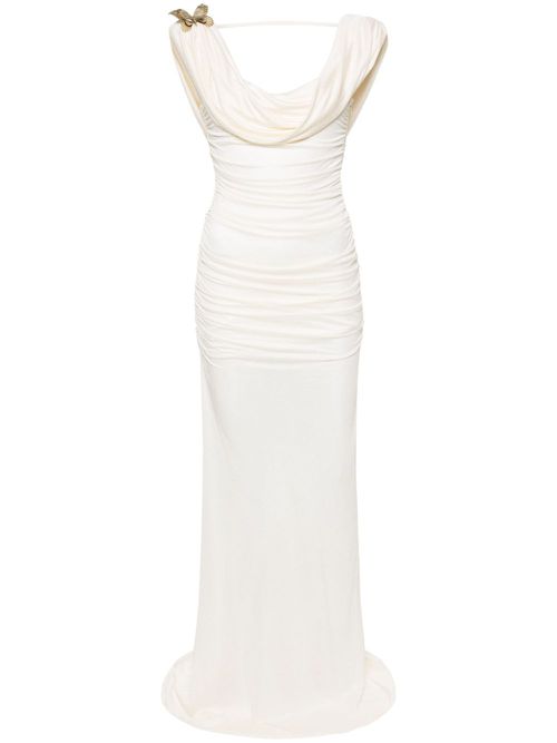 Butterfly-brooch maxi dress - Neutrals