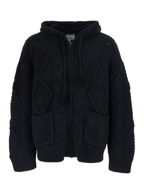 Hooded Wool Cardigan — Black
