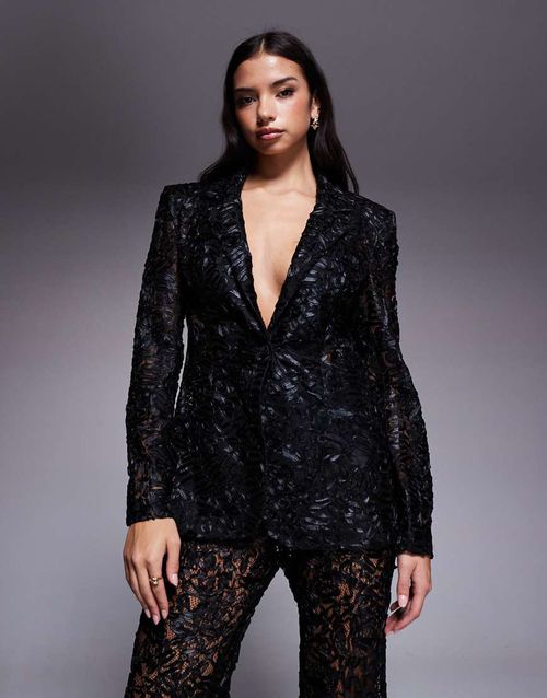 Lace tailored blazer co-ord in black