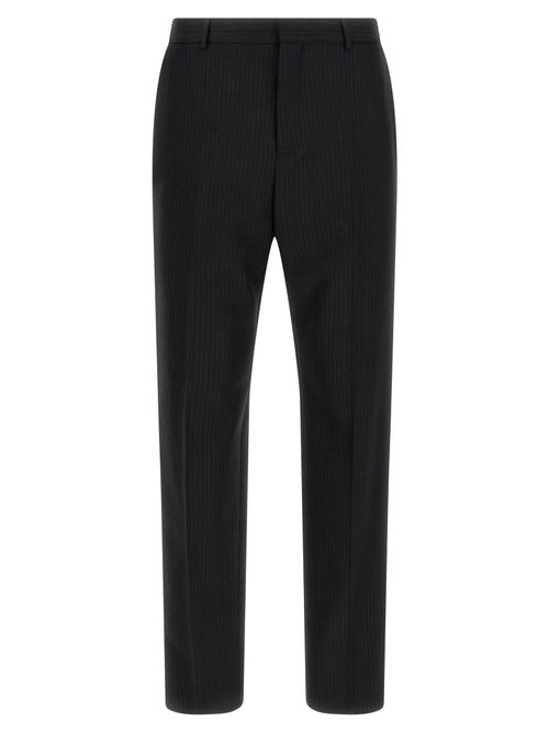 Pinstriped Wool Trousers — Black