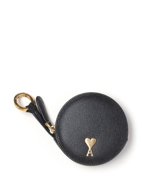 AMI Paris Paris Paris round leather purse - 0015 BLACK/VIBRATED BRASS