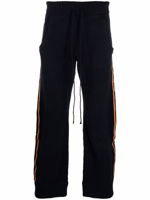 Stripe-detail knitted trousers - Blue