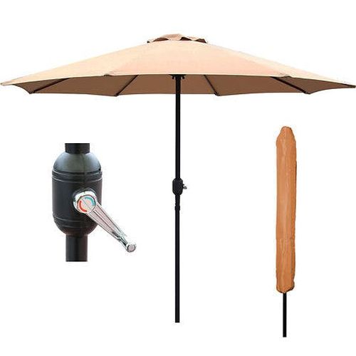 GlamHaus Garden Parasol Table Umbrella 2.7M with Crank Handle, Protection, Includes Protection Cover, Robust Steel - Sand