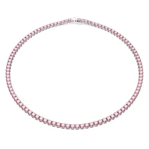 Pink Rhodium Plated Round Cut Matrix Tennis Necklace