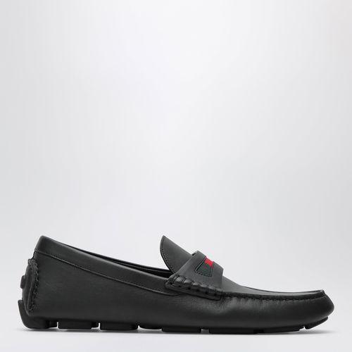 Men's driver loafer in black leather with Web