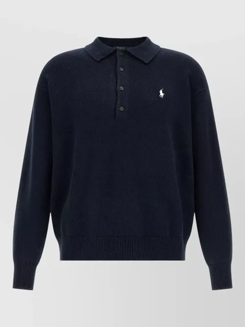 Polo Ralph Lauren - cotton knit polo collar sweater ribbed cuff