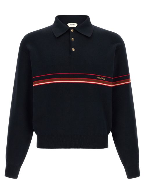 Intarsia-Striped Cotton Polo Shirt — Navy