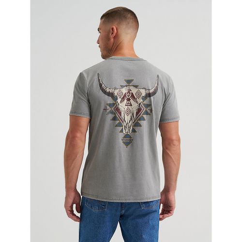 Steer Skull Back Graphic T-Shirt in Grey Heather
