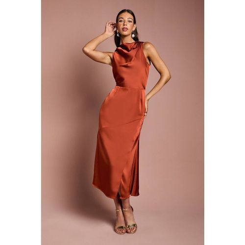 Coast Women's Cowl Neck Sleeveless Satin Midi Dress in Bronze