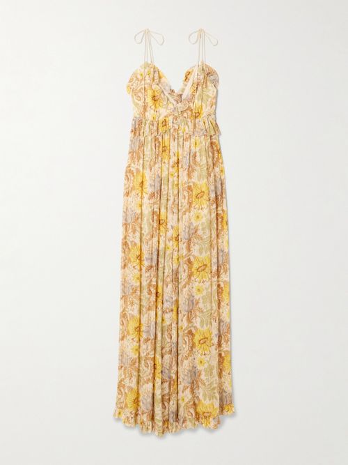 Daylight Ruffled Floral-print Metallic Fil Coupé Gauze Jumpsuit - Orange