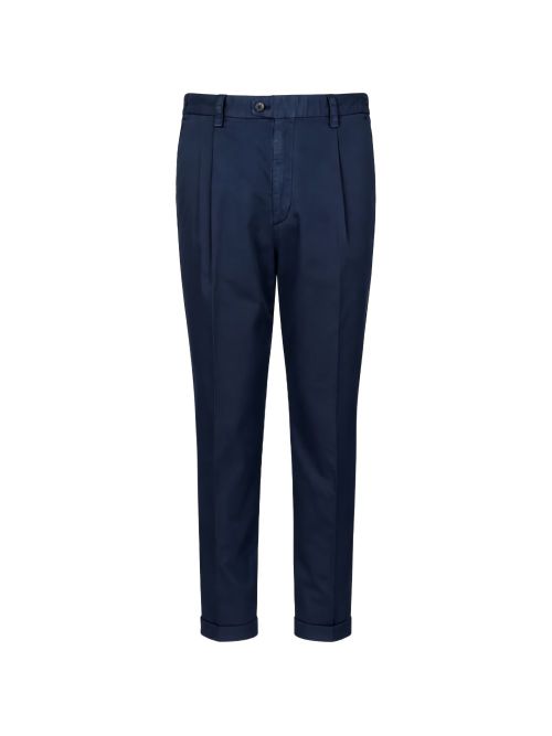 Devore Blue Cotton Pressed Crease Trouser