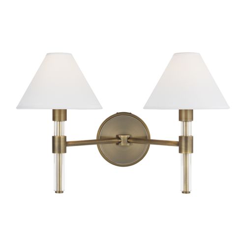 Visual Comfort Studio Robert 2-Light Bathroom Vanity Light in Time Worn Brass And Clear Acrylic by Ralph Lauren