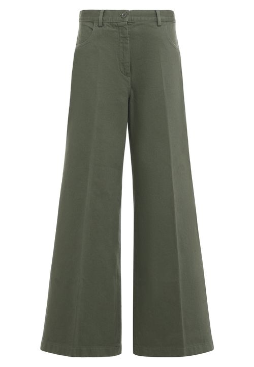 Wide-Leg Cotton Trousers — Green