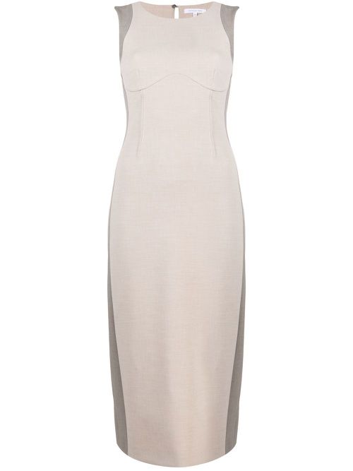 Sleeveless contrast-panel midi dress - Neutrals