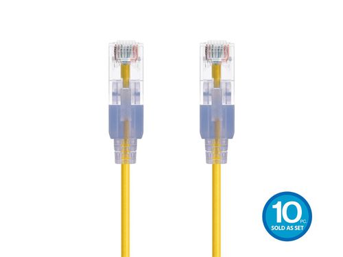 Cat6A 3ft Yellow 10-Pk Patch Cable, UTP, 30AWG, 10G, Pure Bare Copper, Snagless RJ45, SlimRun Series Ethernet Cable