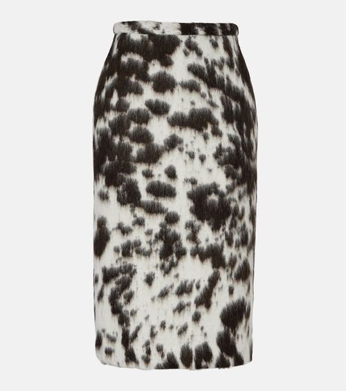 Printed wool-blend midi skirt