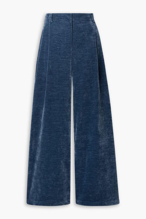 Pleated chenille wide-leg pants