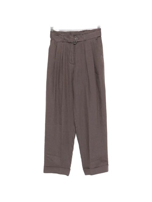 Pleated Belted Trousers — Brown