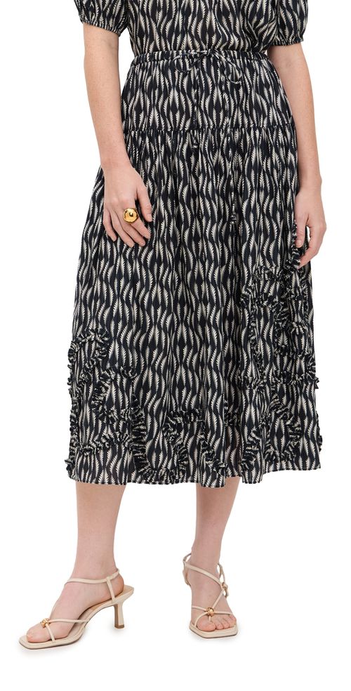 Alexandra Ruffled Cotton Midi Skirt Graphite
