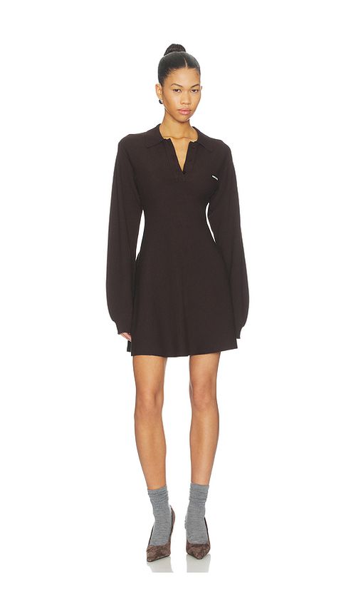 ROTATE Slinky Knit Polo Dress in Brown. S. Also in