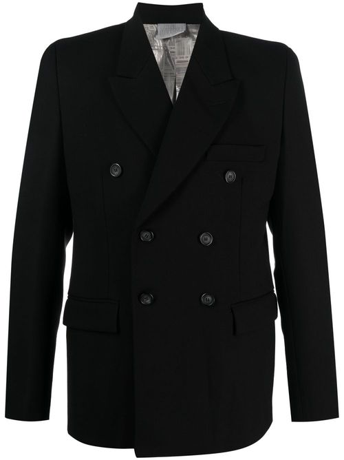 Double-breasted wool blazer - Black