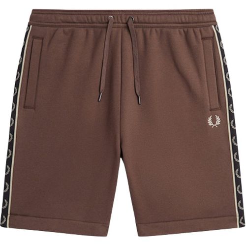 Fred Perry Mens Maroon Taped Brick Brown Sweat Shorts Cotton - Sma