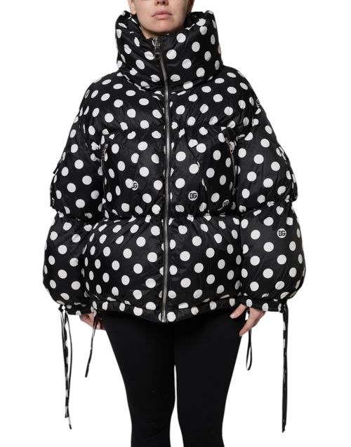 Polka-Dot Nylon Puffer Jacket — Black