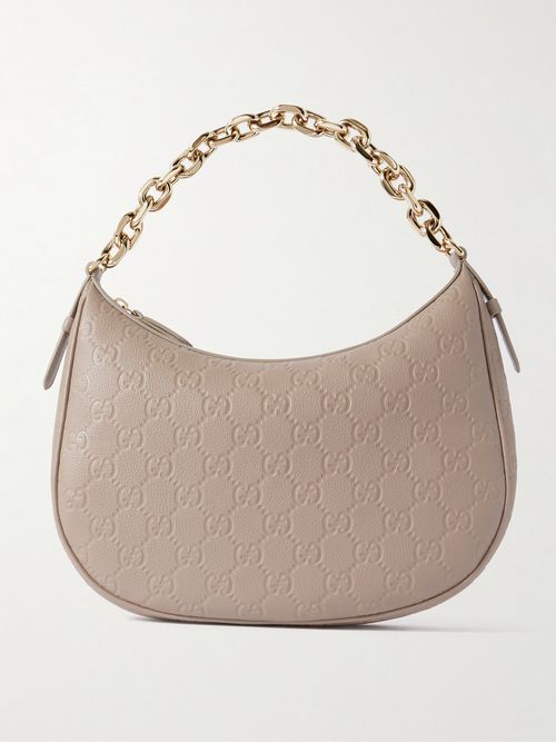 Gg Emblem Logo-debossed Leather Shoulder Bag - Neutrals