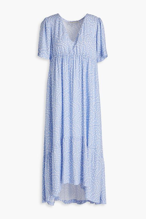 Gathered printed woven midi dress