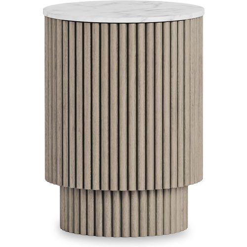 Amelie Grey Fluted Marble & Mango Side Table with Storage | Roseland