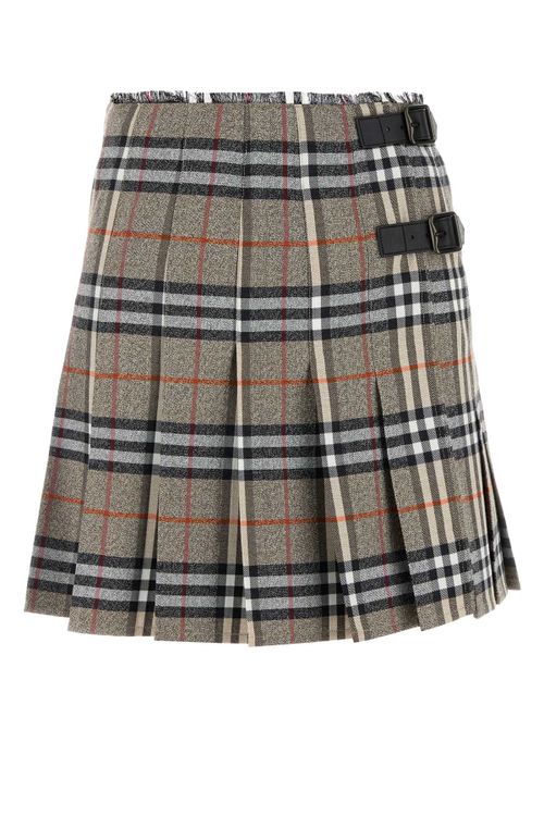 Tartan Wool Skirt — Beige