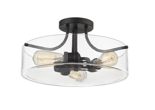 Delaney 3-Light Semi Flush Mount Ceiling Light In Matte Black